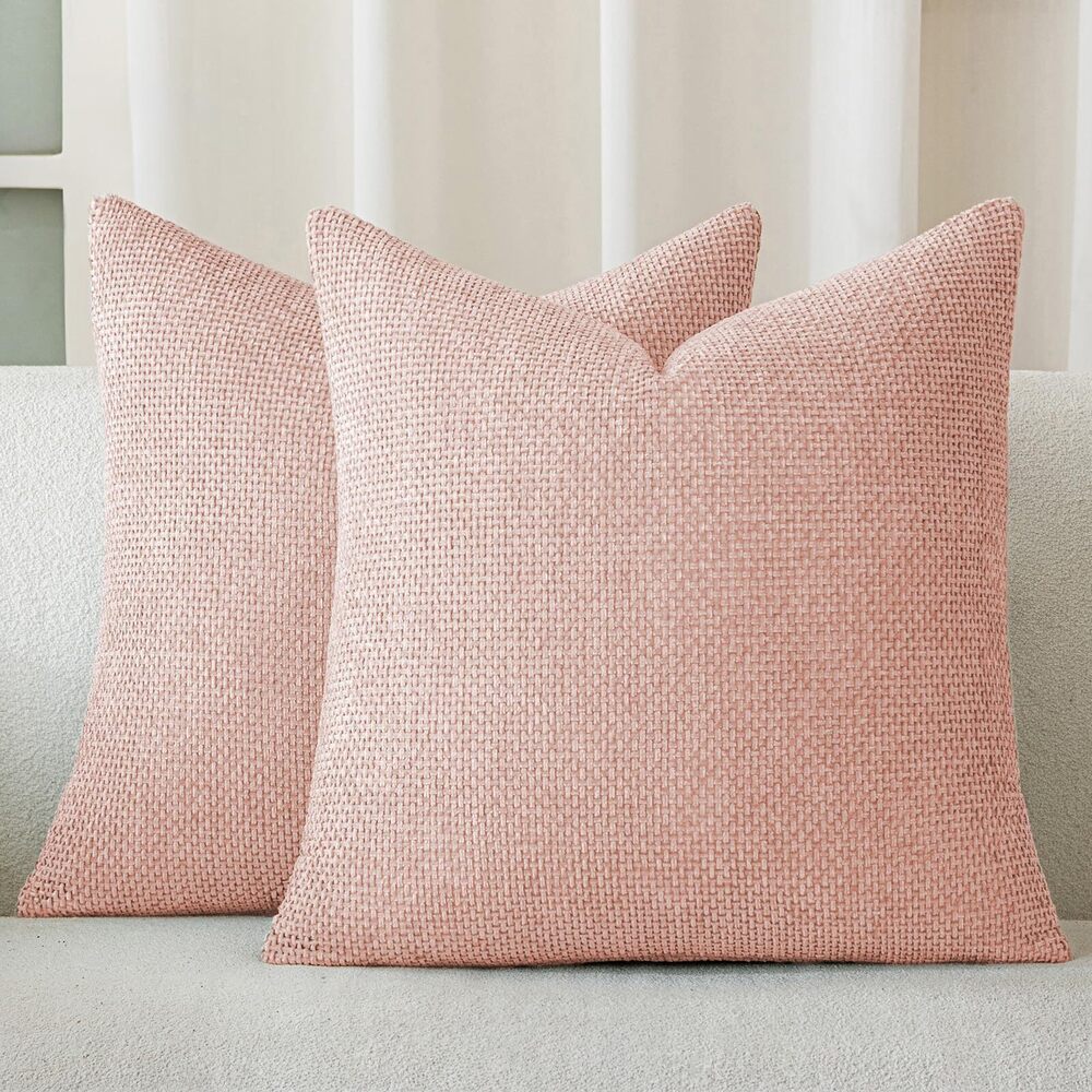 1463 Pink Chenille Throw Pillow Covers 22x22 Inch Pack of 2 Modern